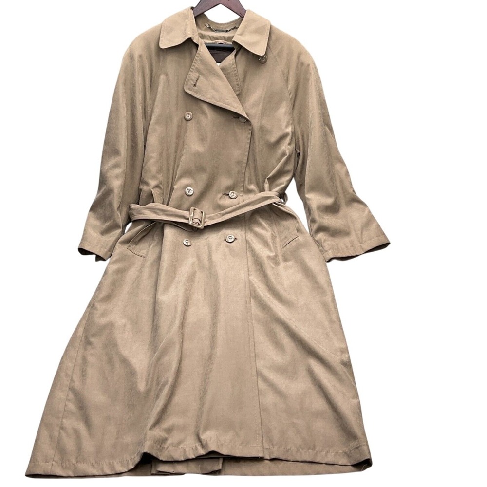 London Fog Trenchcoat Women 10P Taupe Long Fleece Raglan Classic‎ Career